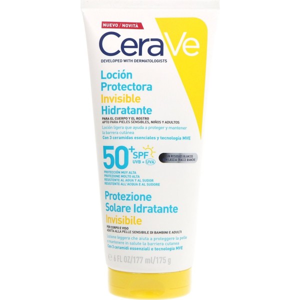CeraVe Loción Protectora Invisible Hidratante SPF 50+ 177 ml – Protector Solar Rostro y Cuerpo