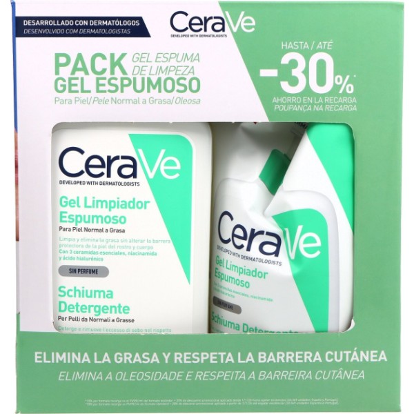CeraVe Pack Gel Limpiador Espumoso + Recarga – Piel Normal a Grasa